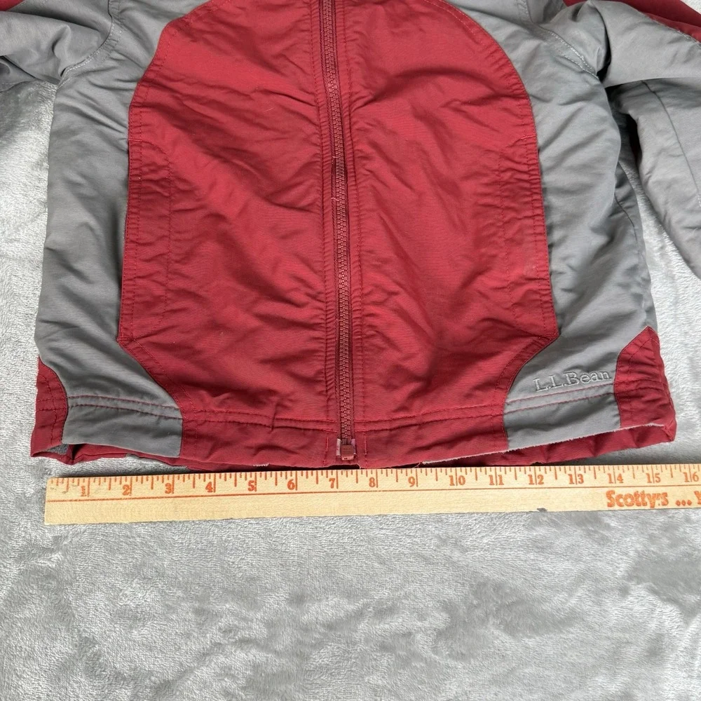LL Bean Kids Winter Jacket Size 5-6 Red Gray Hooded Insulate